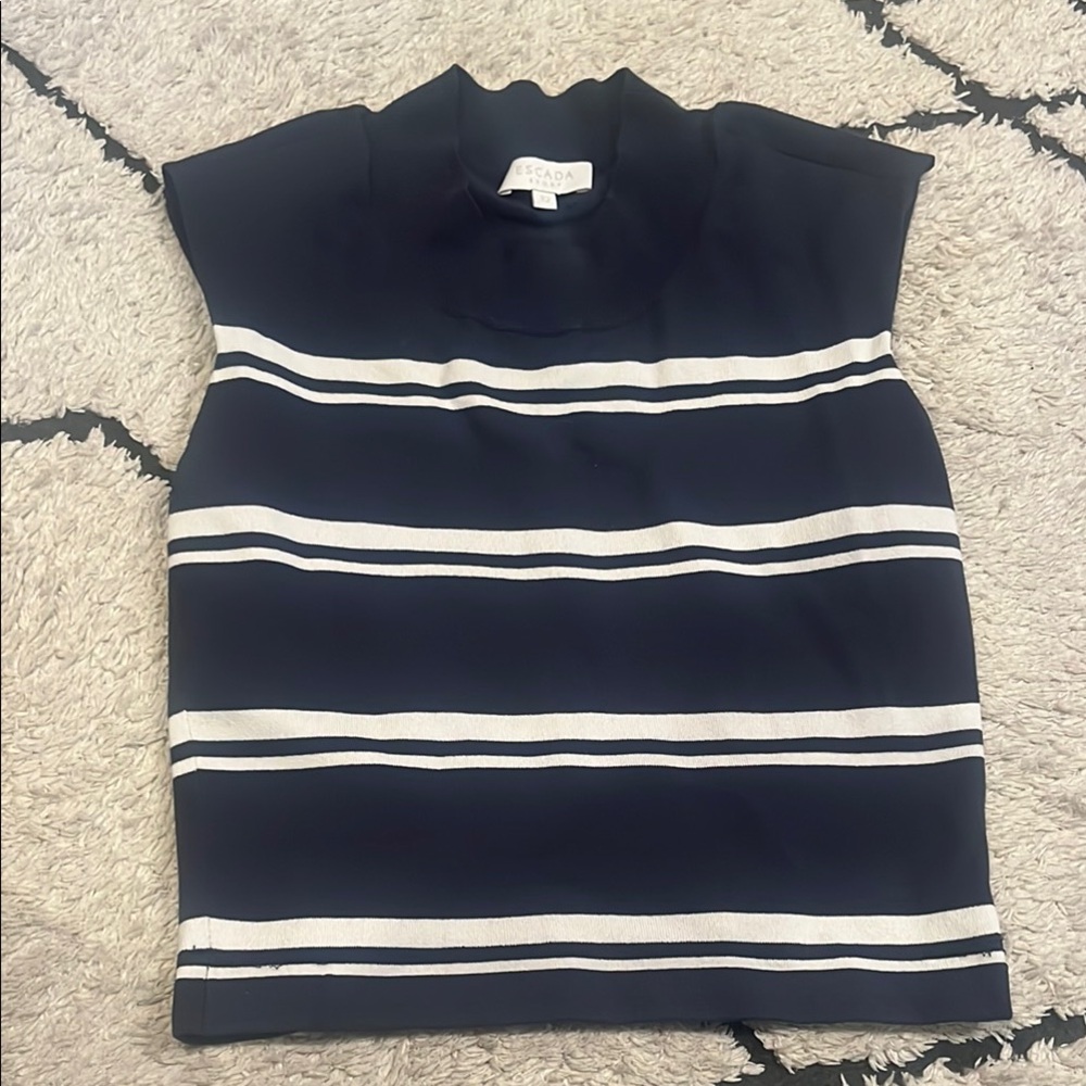 Escada Navy and White Striped Sleeveless Top